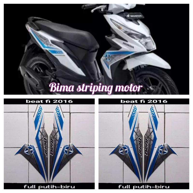 stiker striping list body full set motor honda beat f1 2016 full putih biru