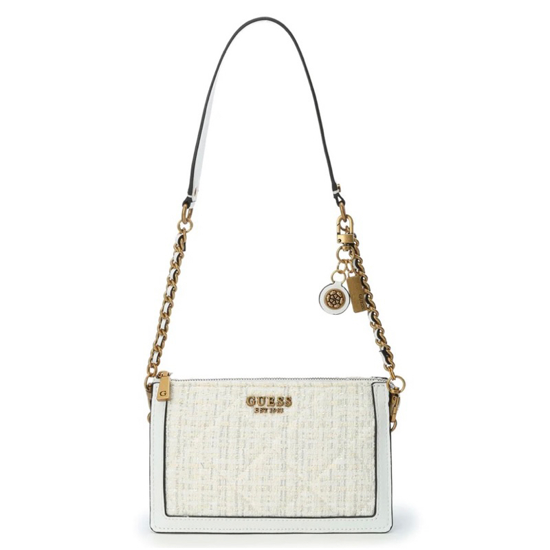 GUESS Abey Mini Multi Compartment Shoulder Bag - White Multi (Guess Tweeed)