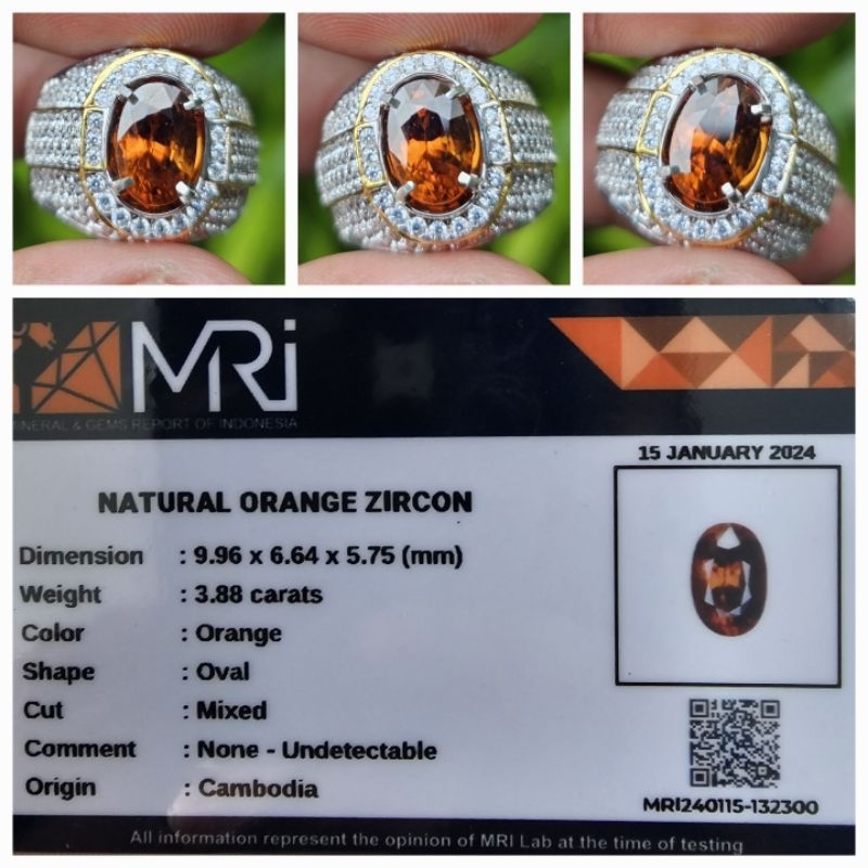 Natural Orange Zircon Cambodia Memo 3.88 crt