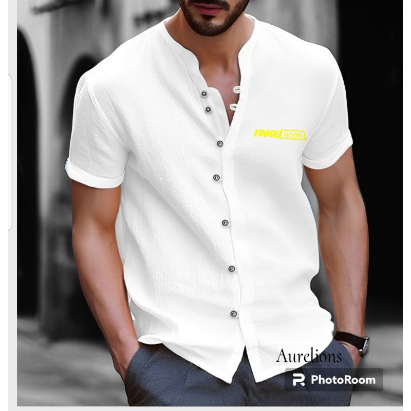 A - Kaos V Neck Style Kemeja Lengan Pendek Fake  Distro  / Kaos Kemeja / Kaos V Neck Kancing / Kaos 