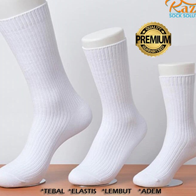 xah KAOS KAKI PUTIH SALUR PANJANG TEBAL WANITA PRIA DEWASA