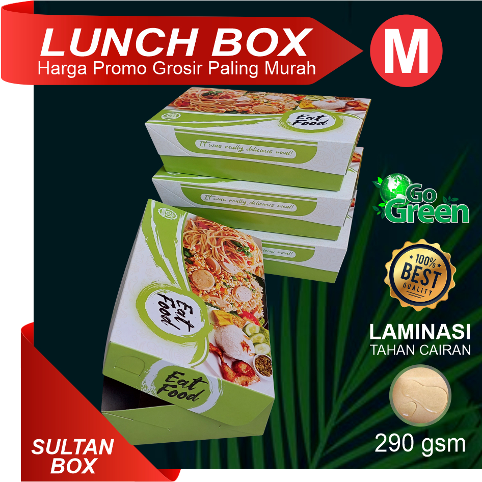 Lunch Box Hijau /paperlunchbox/lunchbox/dusmakanan/dus ayam geprek/dus nasi goreng/dus mie yamin/dus