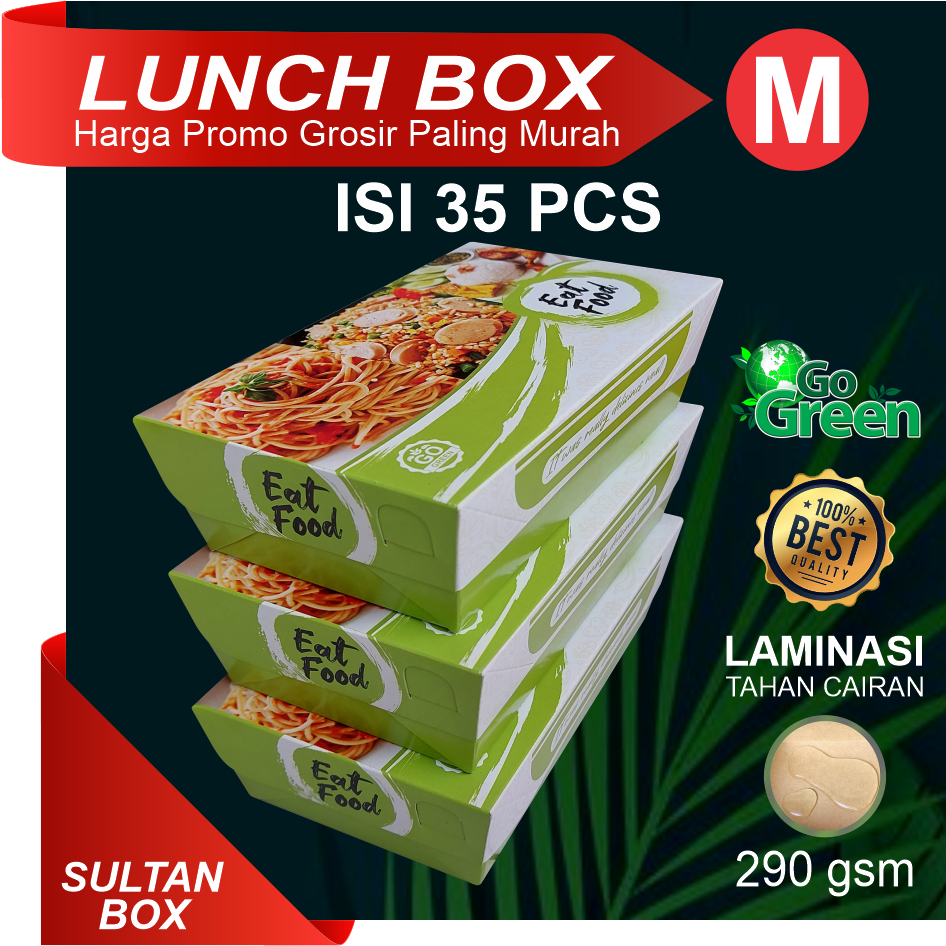 Lunch Box Hijau isi 35/paperlunchbox/lunchbox/dusmakanan/dus ayam geprek/dus nasi goreng/dus mie yam
