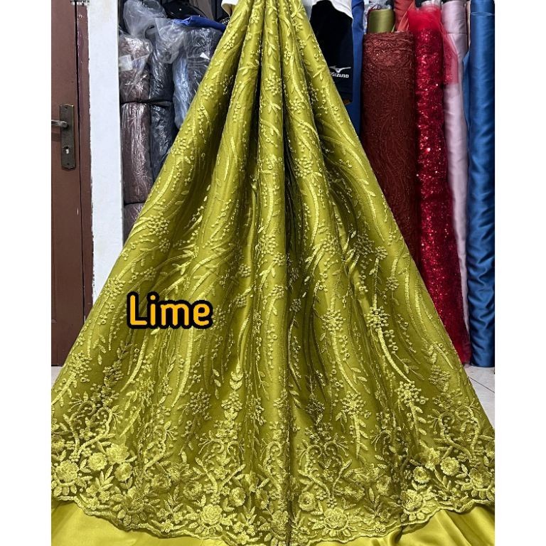 ORIGINAL Kain Bahan Brokat Gliter mutiara kain Tile pinggiran mewah  Kain kebaya