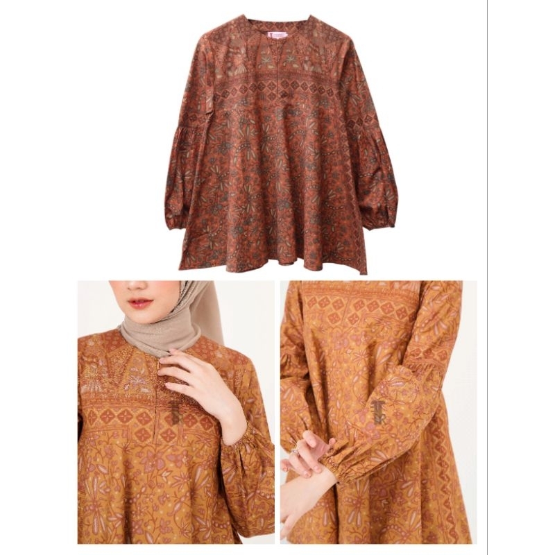 Ayunda Baju Kantoran Wanita Atasan Batik Kerja Motif Simple Merah Bata Blus Panjang Pakain Kerja Ele