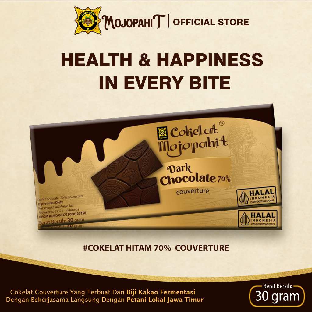 

Cokelat Mojopahit | Dark 70% Chocolate 30 gram | Cokelat Batang