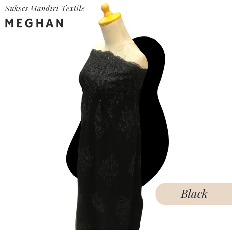 [MEGHAN] Kain Tulle Tile Brokat Mewah Warna Hitam,Black | Harga ½ meter = 50 cm (Bahan Dress Bridesm