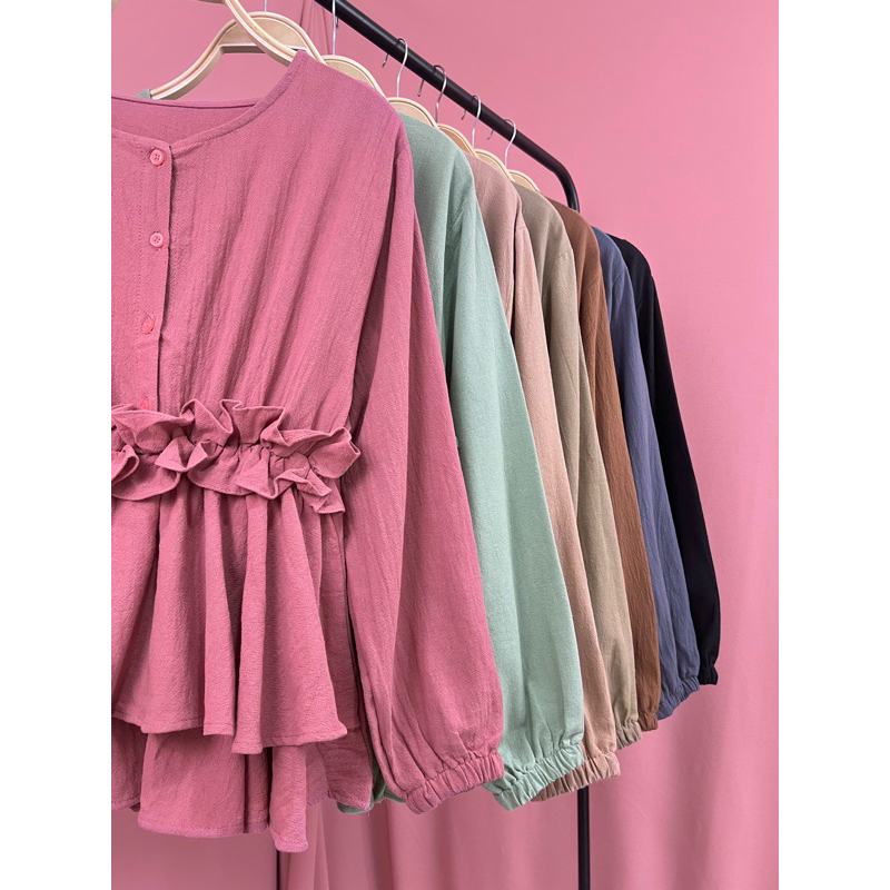 Blus wanita Cantik | Atasan Linen Angel Polos | Blouse Women Premium Korea Style Kemeja Wanita Overs