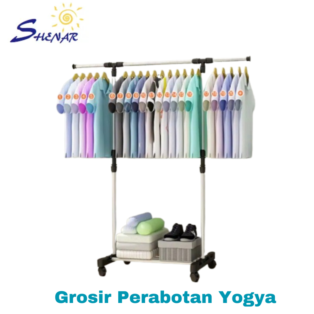 Gantungan Baju Roda | Portable Gantungan Pakaian Stainless Jemuran Baju Single Cloth