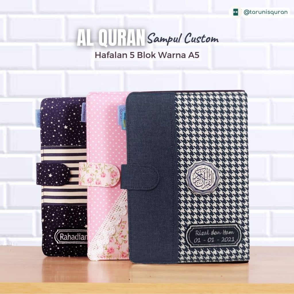 Al Quran Hafalan 3 Blok Warna Tilawah Sampul Custom Bordir Nama A5 HFI