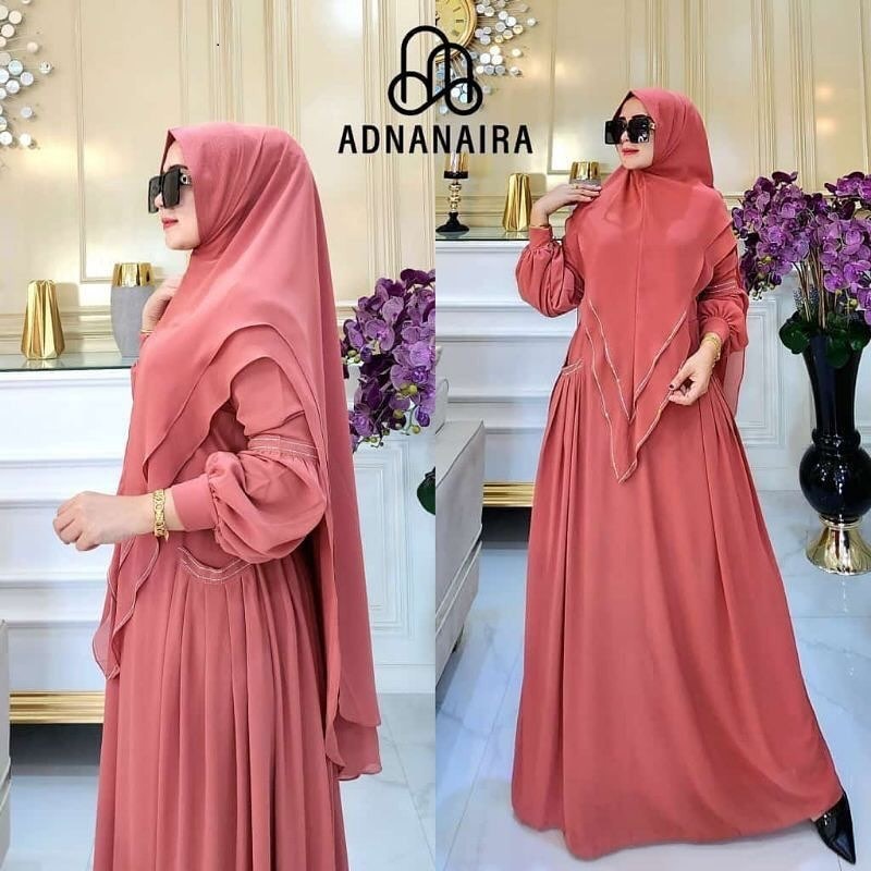 Meyra Syari Jumbo Gamis Syari Set Khimar Bahan Ceruty Babydoll Full Furing Aplikasi Swaroski Gamis T