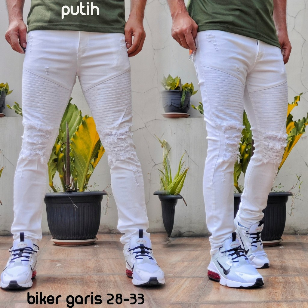 Celana Jeans Sobek Puring - Celana Jeans Bikers Pria Sobek Ripped - Celana Jeans Pria Panjang Sobek 
