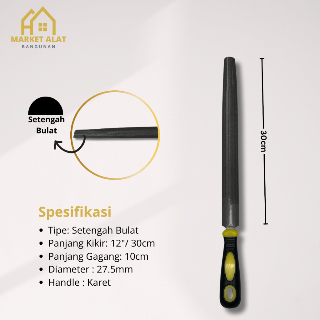 

HJK Kikir Besi Gagang Karet 12" Varian Plat - Bulat - Setengah Bulat 30 CM