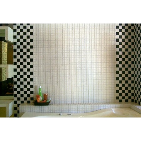 Mosaic Mozaic Mosaik Mozaik Kotak Putih Hitam Motif Catur Glossy Keramik Dinding Dapur Keramik Inter