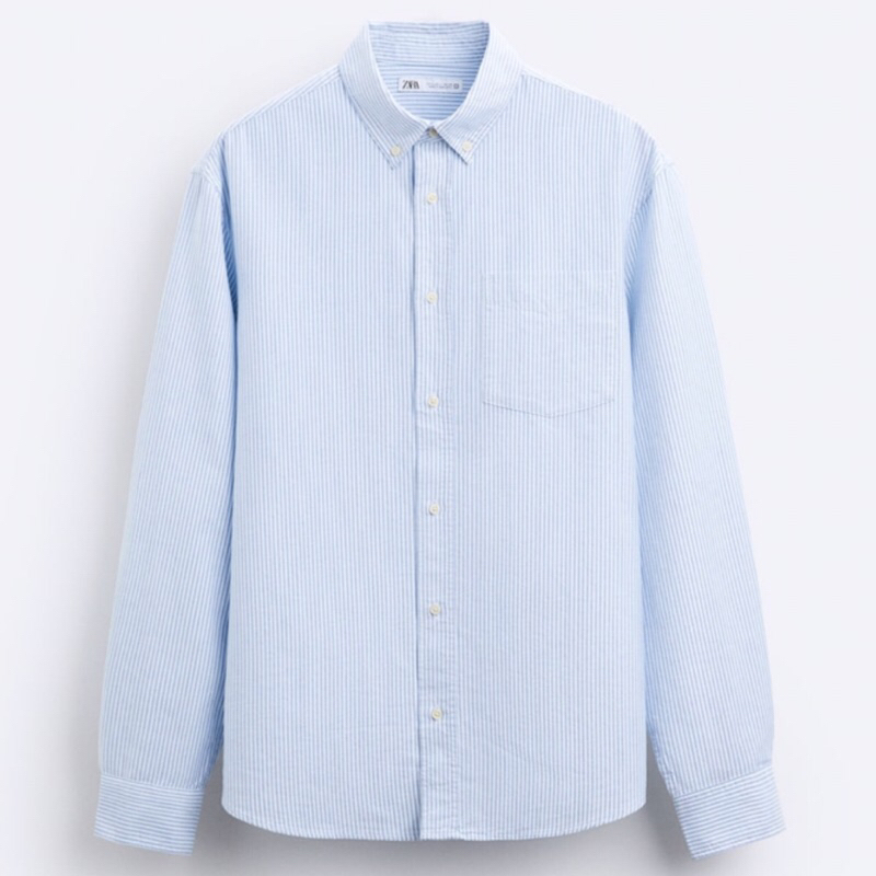 ZARA Men Oxford Shirt Kemeja Pria Lengan Panjang Blue