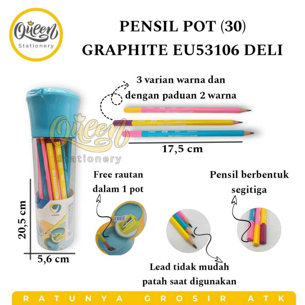 

1 TABUNG (30 PCS) PENSIL POT (30) GRAPHITE EU53106 DELI / PENSIL TABUNG / PENSIL 2B