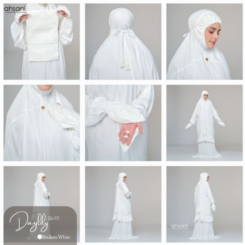 AHSANI MUKENA A 37 DAYLILY MUKENAH JUMBO BROKEN WHITE HITAM