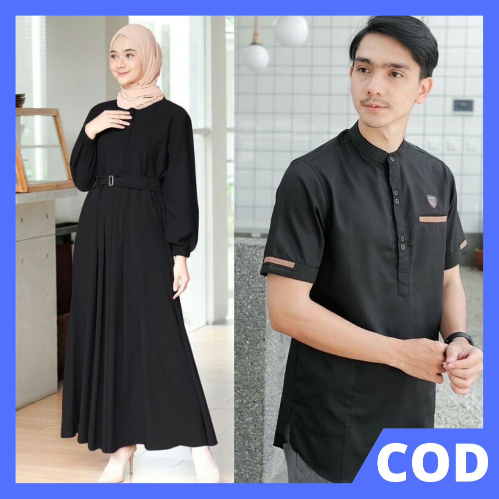 GAMIS COUPLE PASANGAN LEBARAN 2024 HITAM BY AHDANFASHION