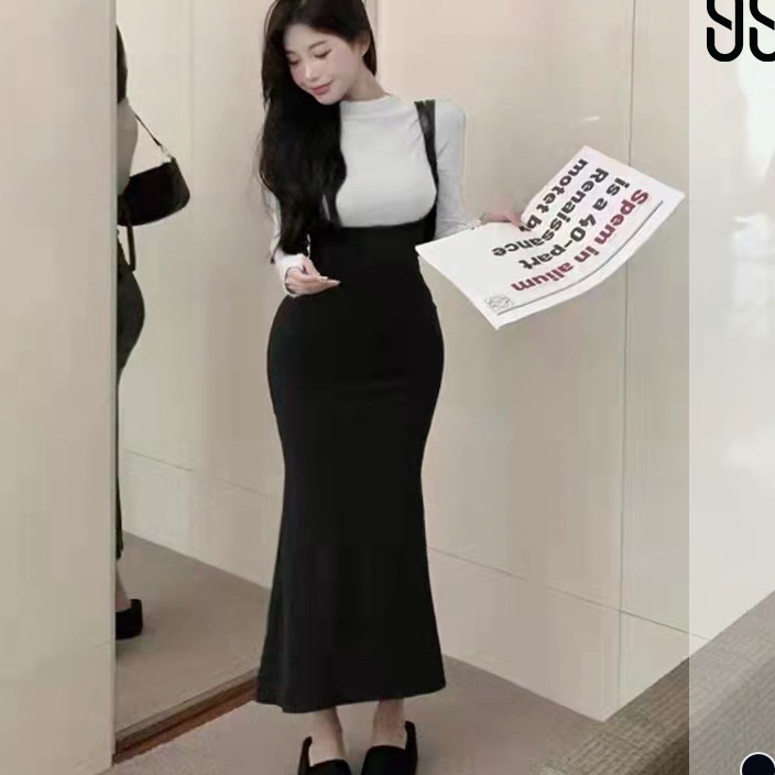 COD NEWPRODUCT One Set Turtle Neck Long Sleeve Top  Strap Midi Dress 157 SXL