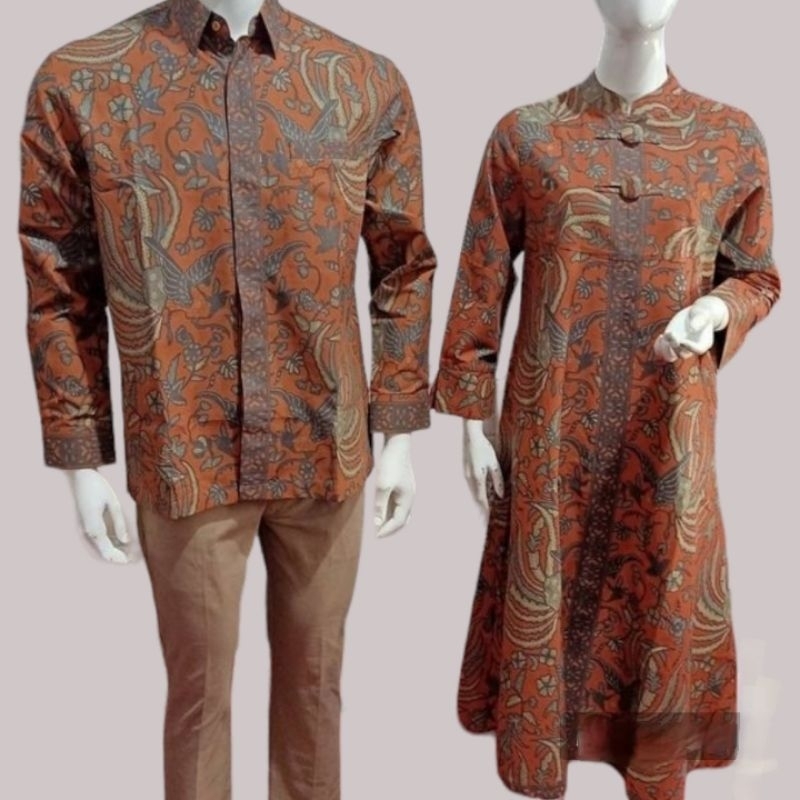 Baju Kapel Pasangan Gamis Panjang Muslim Batik Satu Set Sarimbit Jumbo