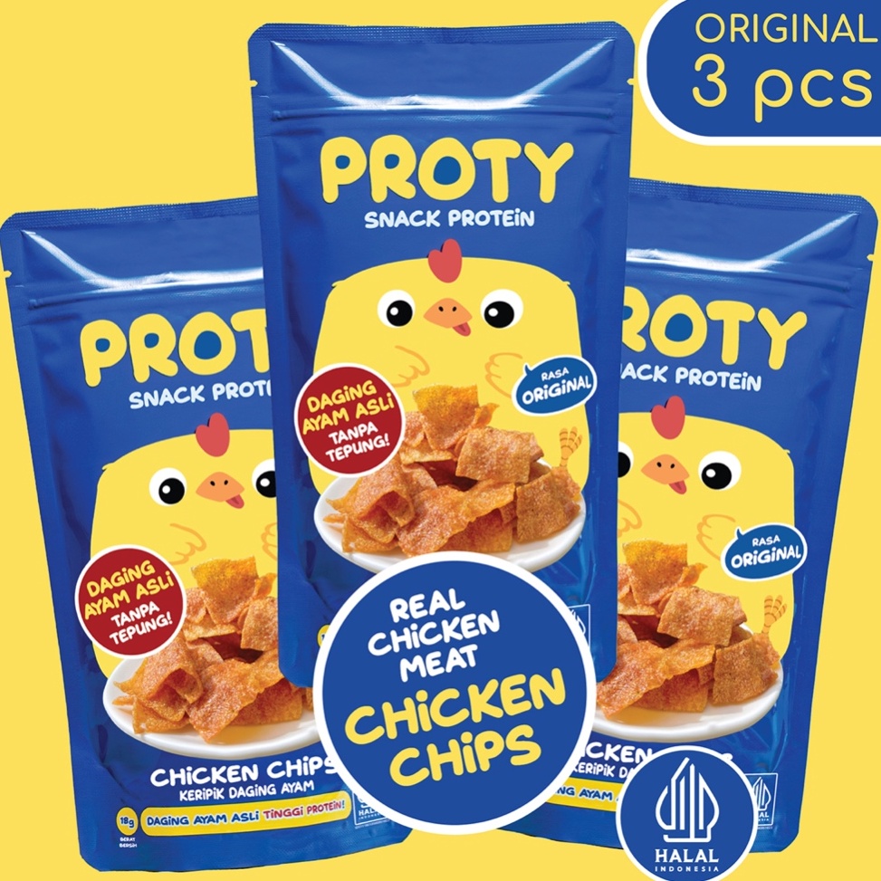 

Cuci gudang PROTY Chicken Chips Original Bundle 3 pcs Snack Ayam Cemilan Anak Sehat Keripik Daging Ayam Asli Krispi 18 gr