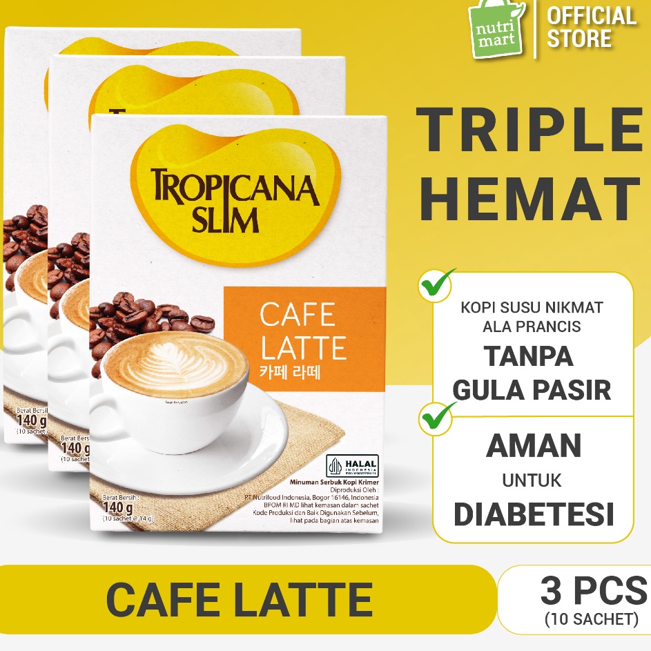 

COD Triple Pack Tropicana Slim Cafe Latte 1 Sachet 14 gram Kopi Susu Nikmat Tanpa Gula Pasir