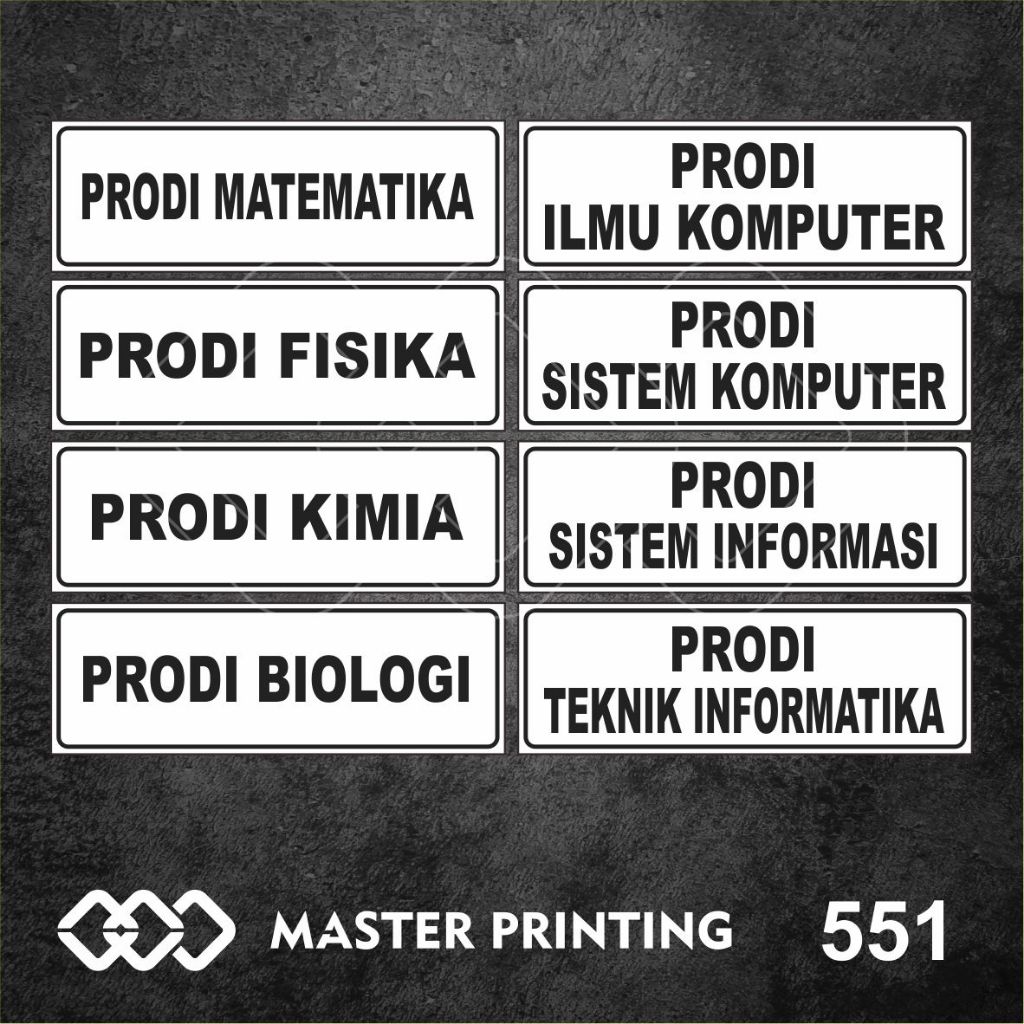 

551 - Stiker Nama Ruangan Prodi di Kampus/Universitas, Sticker Vinyl, Tahan Air, dan Bisa Custom