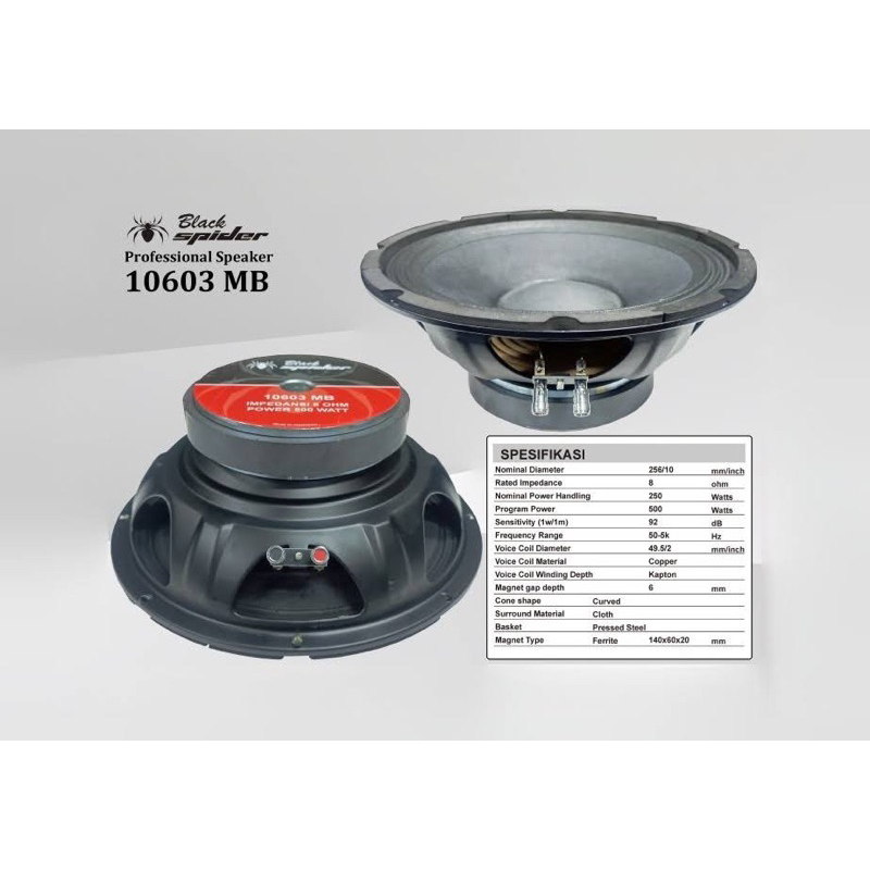 Speaker blackspider 10 inch 10603 MB for Mid high Original kualitas bagus Mid Black Spider Sepeaker 