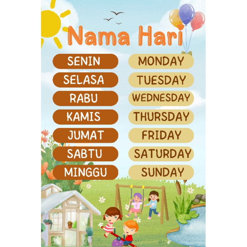 Poster Belajar Anak | Poster Edukasi | Poster Nama Hari