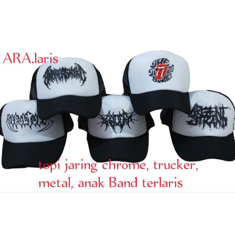 Topi Jaring Pria Distro Metal Anak Band Hitam Original Topi