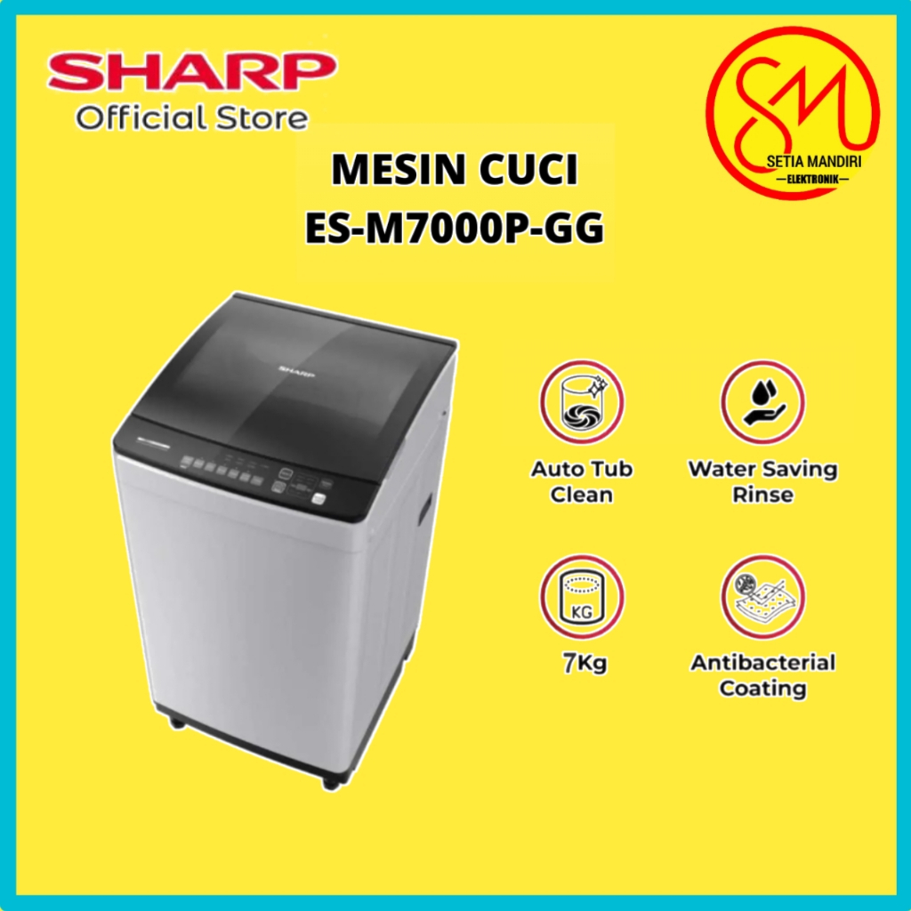 Mesin Cuci 1 Tabung SHARP ESM 7000 PGG 7KG Quick Wash Zero Pressure