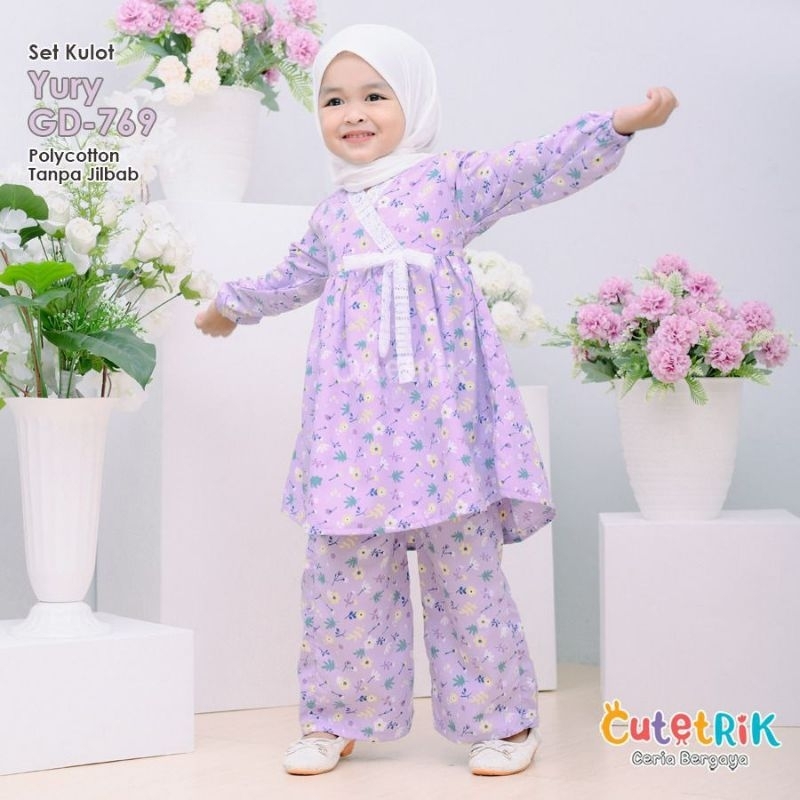 Set Kulot Tunik Anak Yury By Cutetrik Terbaru Setelan Muslim Anak Cewek Lengan Panjang Motif Bunga W
