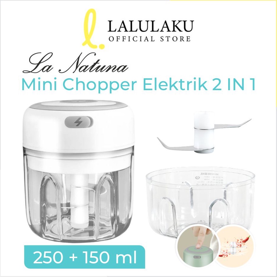 La Natuna Mini Chopper Portable Elektrik USB Rechargeable Blender Mpasi 2 in 1 25 ml 15ml f Murah