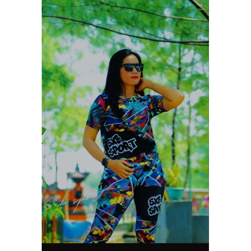 Setelan baju senam wanita sxb sport shortsleeve and legging