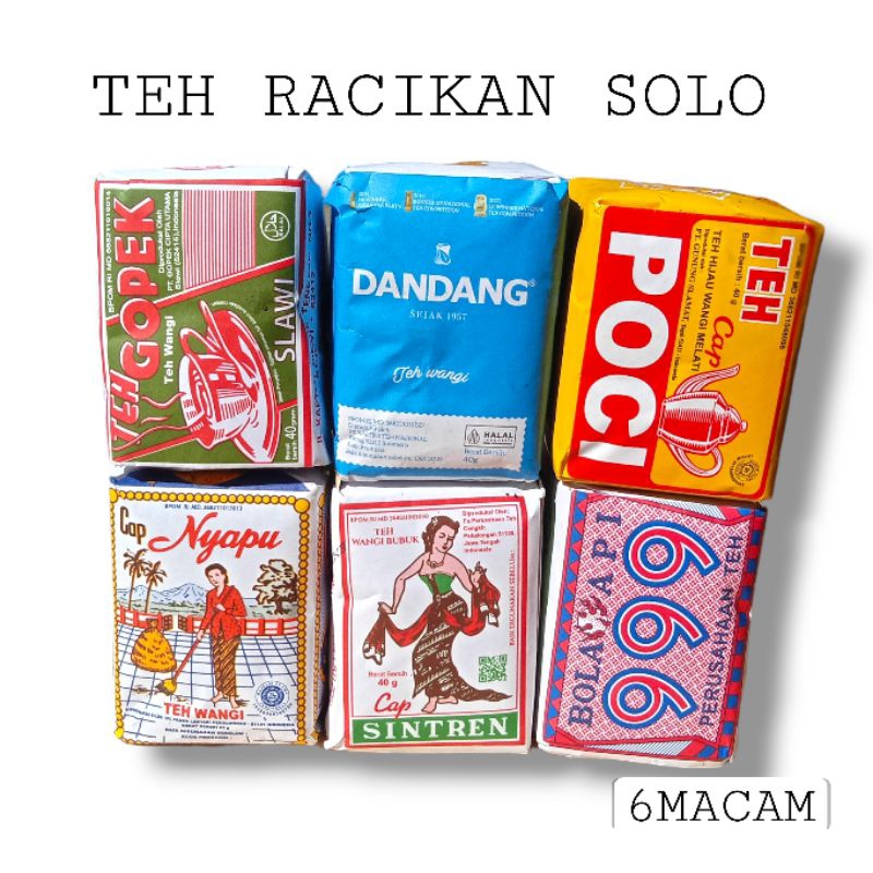 

PAKET 6 TEH RACIKAN SOLO. GOPEK,DADANG,NYAPU,SINTREN,POCI,999 TEH SOLO