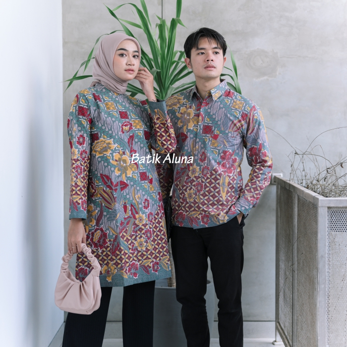 Baju Batik Aluna Couple Pasangan Modern Premium Lapis Furing Mewah Original Lengan Panjang Batik Tun