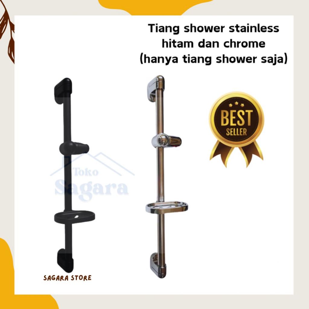 SGR - Tiang Shower Stainless Hitam & Chrome, Batang Gantungan Bracket Shower (Hanya Tiang Shower)