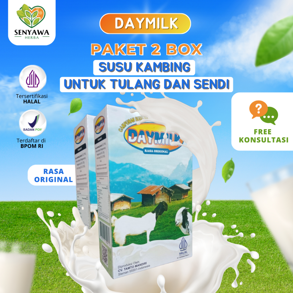 

PAKET 2 BOX SUSU DAYMILK RASA ORIGINAL - Susu Kambing Etawa Bubuk Premium - Memelihara Kesehatan Tulang, Sendi, Meminimalisir Gejala Asam Lambung, Maag, Diare, Melegakkan Pernapasan Sesak dan Tidak Bau Prengus - 200gr Halal BPOM