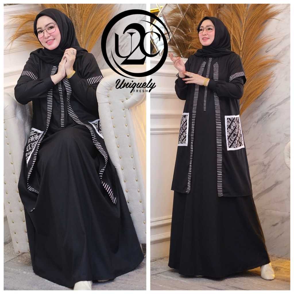 Maheswari by U2C - Set Inner dan Outer Gamis Hitam Batik Katun Toyobo