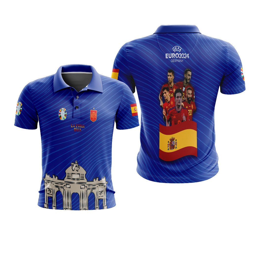 GAMEPLAN - Kaos Polo Wangky Pria Jersey Sepak Bola Euro Team Casual Negara Spanyol Full Printing Cus