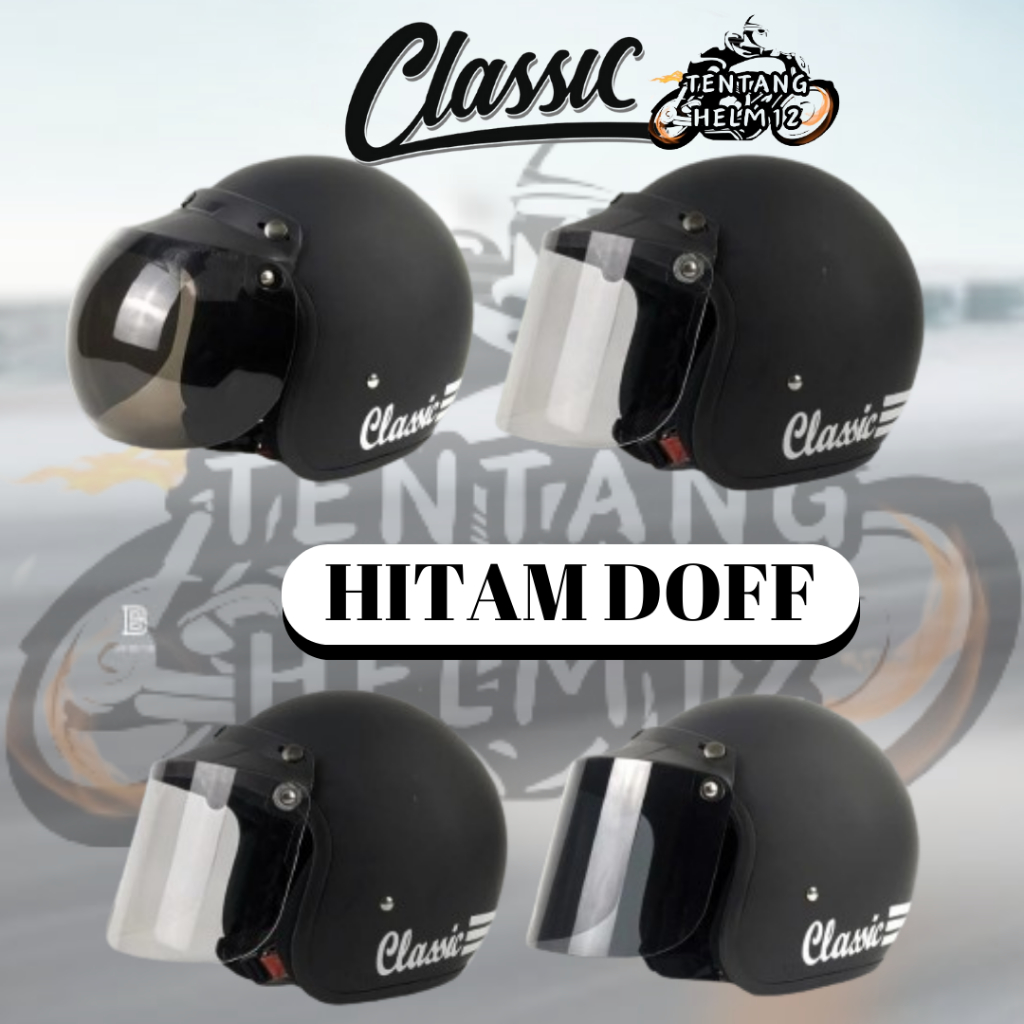 Helm Bogo Classic Hitam Doff Pria Wanita Dewasa SNI