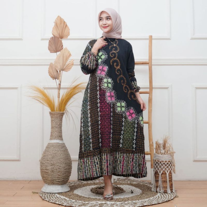 Gamis Batik | Gamis Batik Cap Coletan | Gamis Wanita Elegan Simple Kirana AC