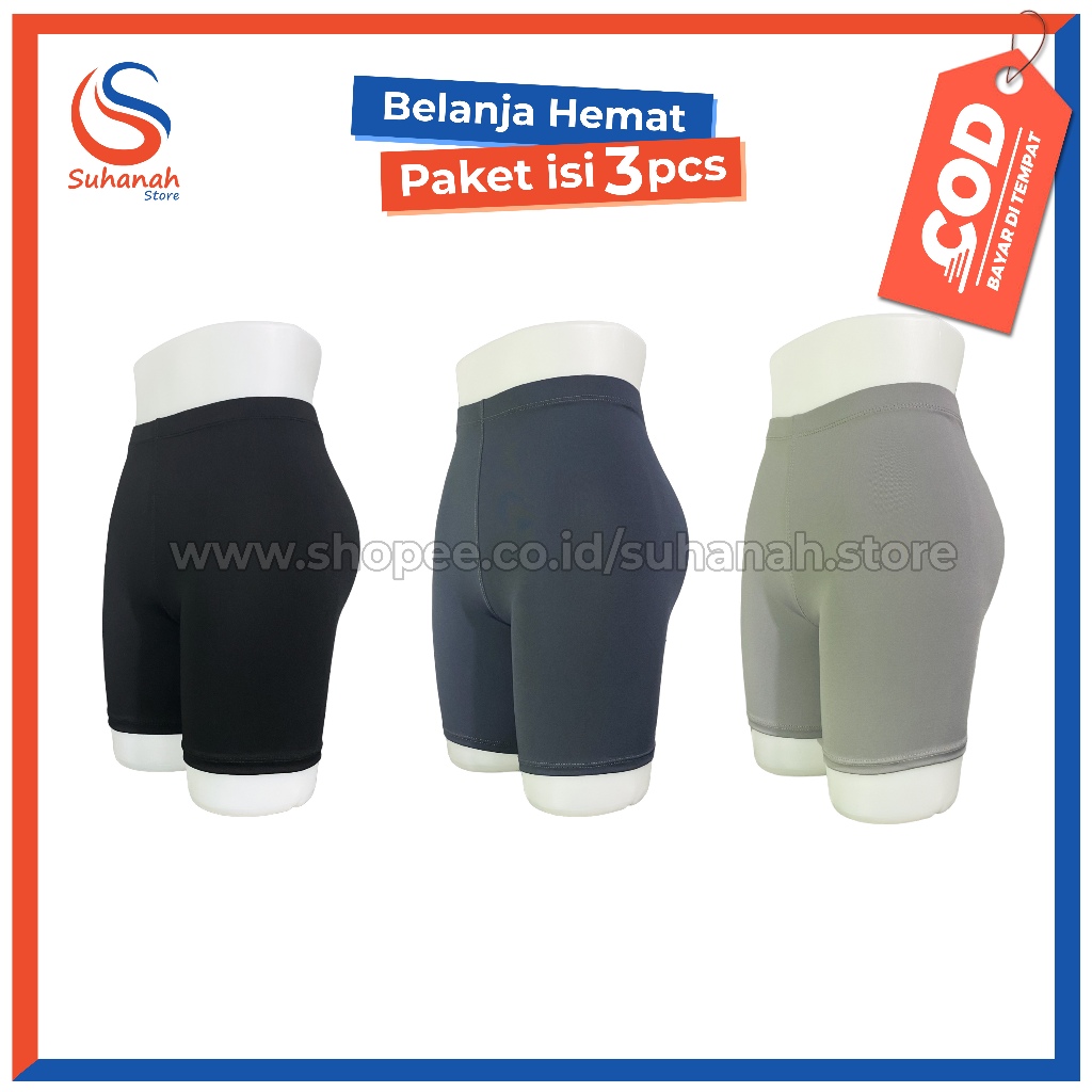 Legging Hotpants Isi 3pcs / Shortpants Wanita / Legging Pendek Wanita Standar, Jumbo & Super Jumbo