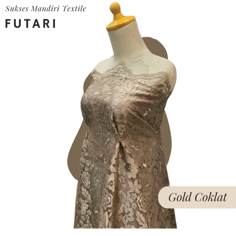 [FUTARI] Brokat Tulle Warna Gold Coklat(Benang Kilat), Harga per 1/2 meter = 50 cm BAHAN KAIN BRUKAT