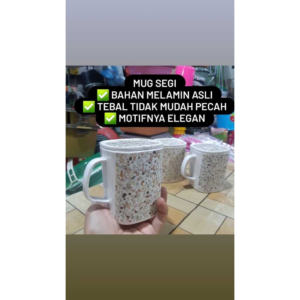 Mug tinggi melamin tebal / cangkir tutup / gelas minum / mug segi / gelas melamine teh / motif