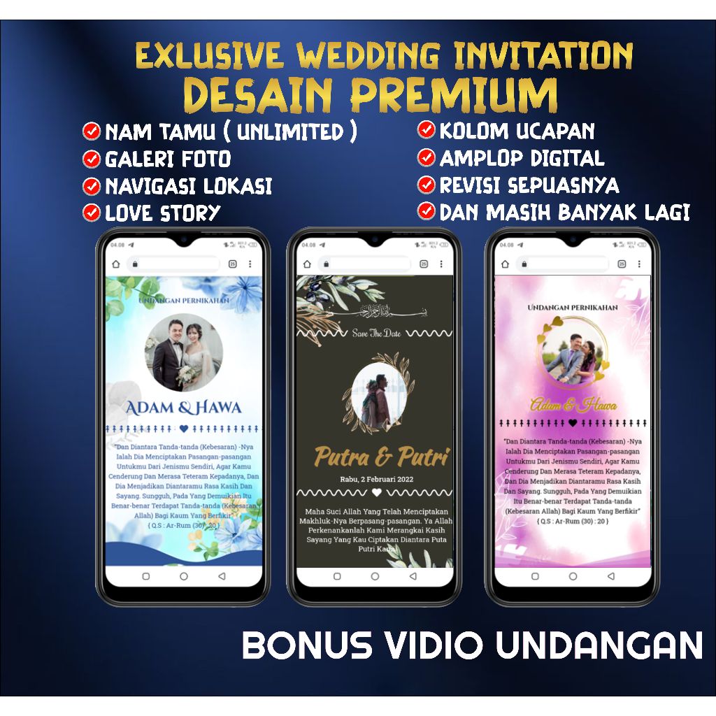 Undangan Pernikahan Digital Website Spesial mewah premium Tema Foto dan Tanpa Foto cetak Undangan On