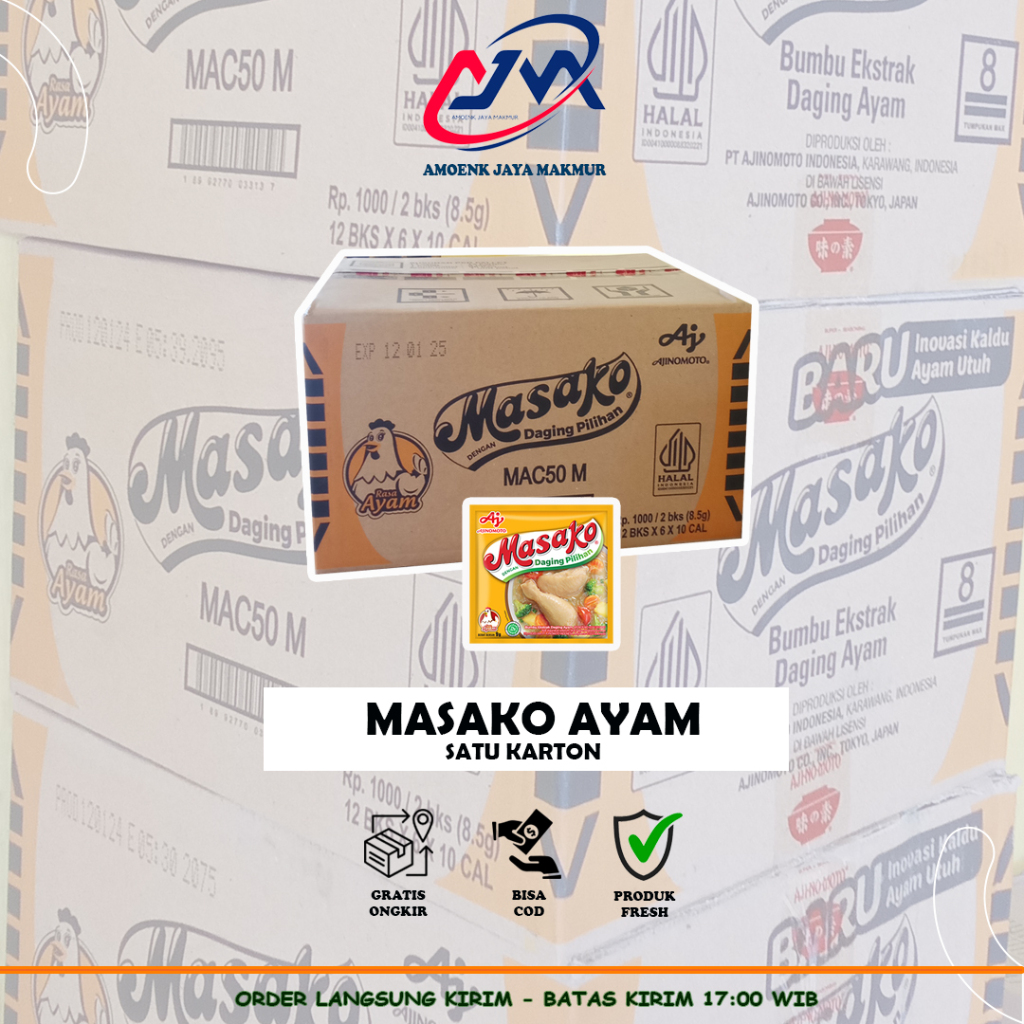 

Masako Ayam 1 Dus (12 bks x 10 lbr x 6 pax)