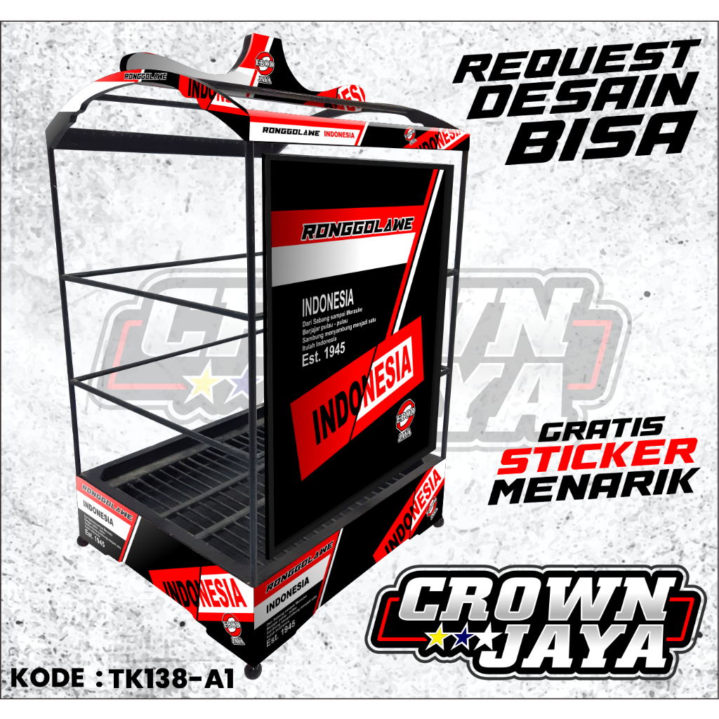 (COD) Sticker Decal Sangkar Kotak EBOD RONGGOLAWE INDONESIA / Ronggolawe Merah Putih Nomer 1 2 3 - T