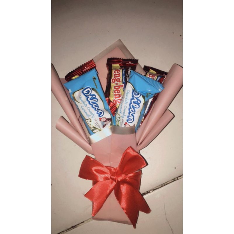 

Buket Snack coklat kecil beng-beng, dilan, Silverqueen