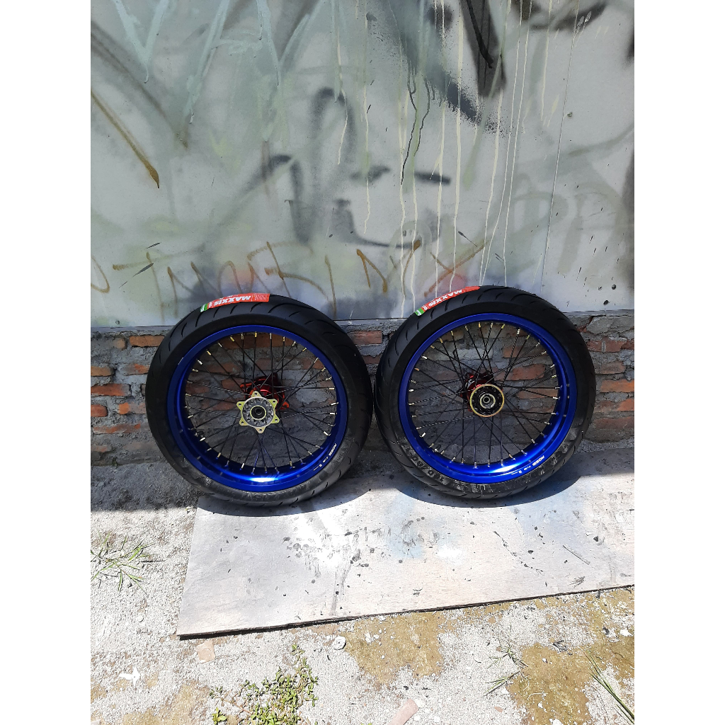 roda supermoto klx ring 17 wheelset dtracker ukur 300/350 ban maxxis baru